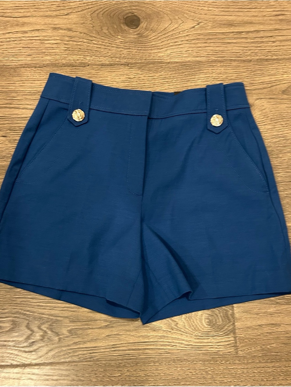 White House Black Market High-Rise Navy Blue Shorts with Gold Accent